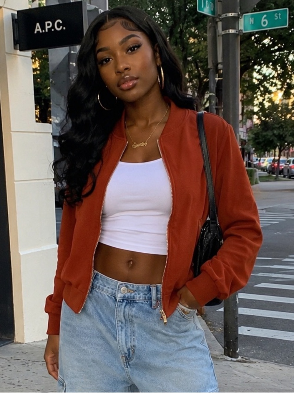 Rust Orange Zip Up Bomber Jacket Lightweight Cropped Fall Jacket
